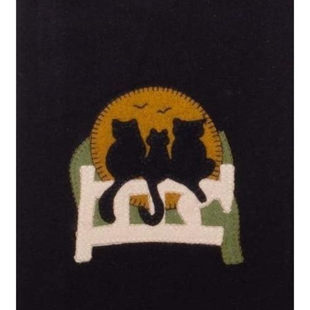 Primitive Black Cats on a Fence Kitchen Towel 18x28" Cotton Felt NEW Raghu‎